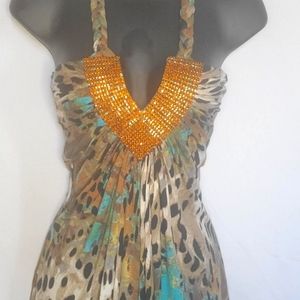 Gold Crystal V Neck Crossback Blouse